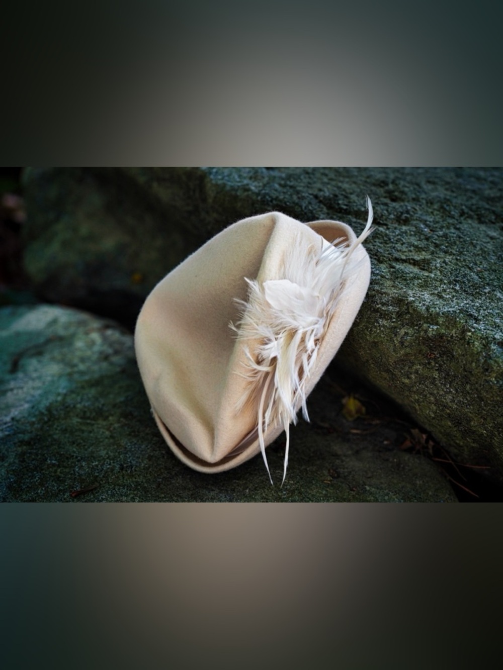 Swan Hat New York Cream Wool Felt Feather Fascinator Pillbox Hat